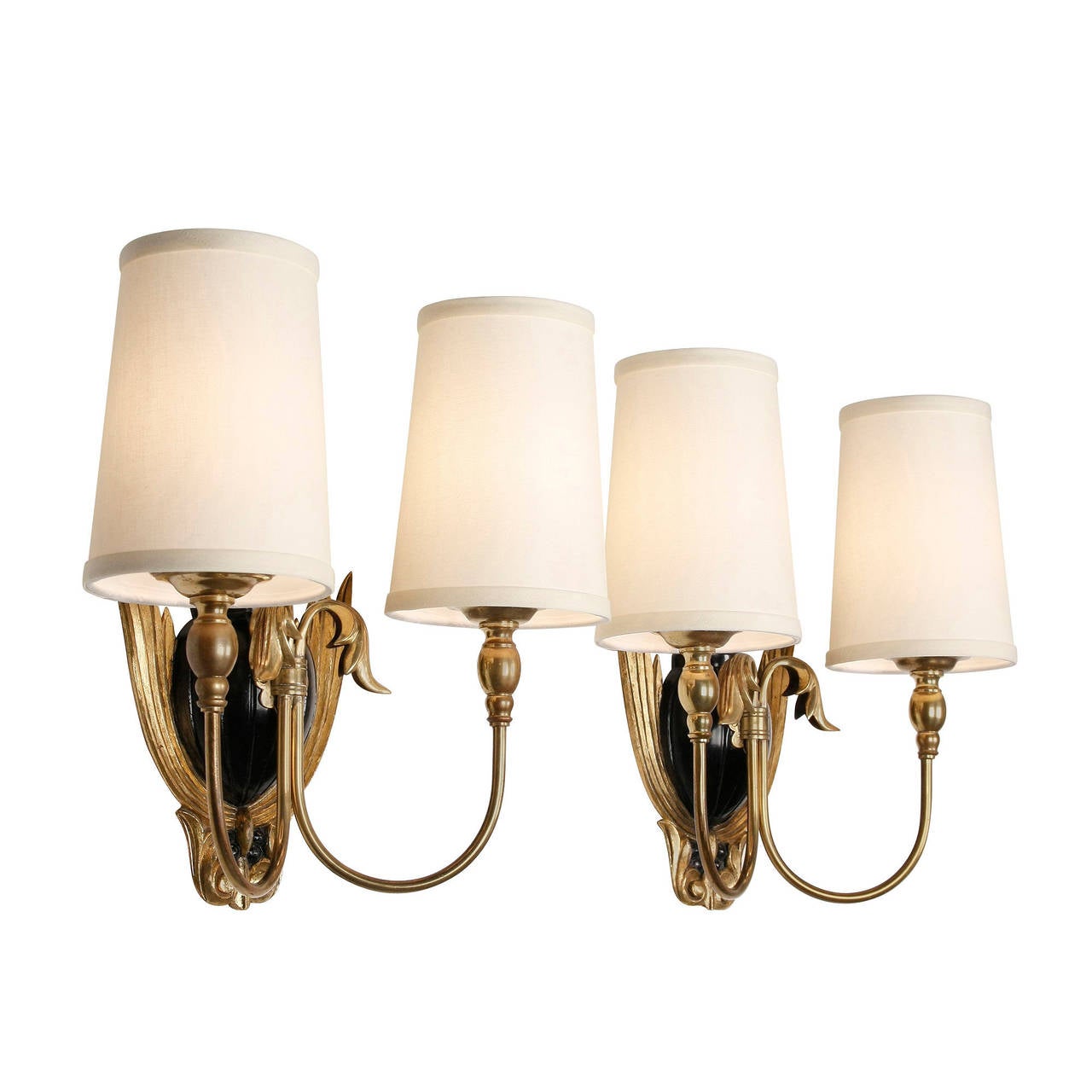 Mid-20th Century Pair of Carved Giltwood Wall Sconces, French, 1940s