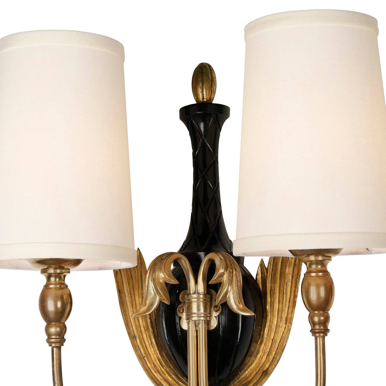 Wood Pair of Carved Giltwood Wall Sconces, French, 1940s