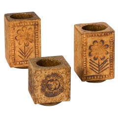 Set of Three Sun and Flower Ceramic Petit Vases by Roger Capron