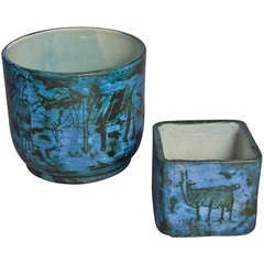 Vintage Two Sgraffito Ceramic Vases by Jacques Blin