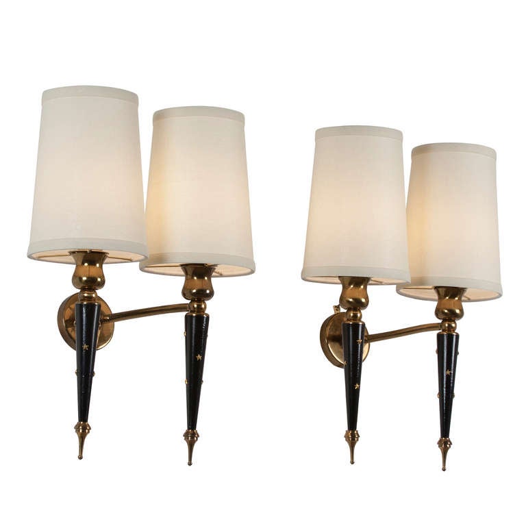 French Pair of Two Arm Star Decorated Sconces