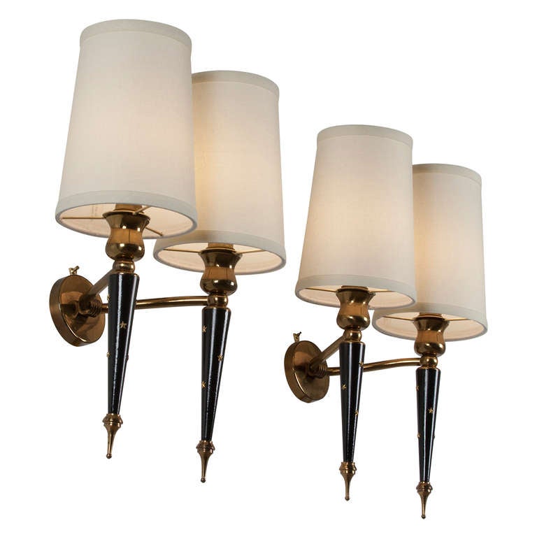 Mid-20th Century Pair of Two Arm Star Decorated Sconces