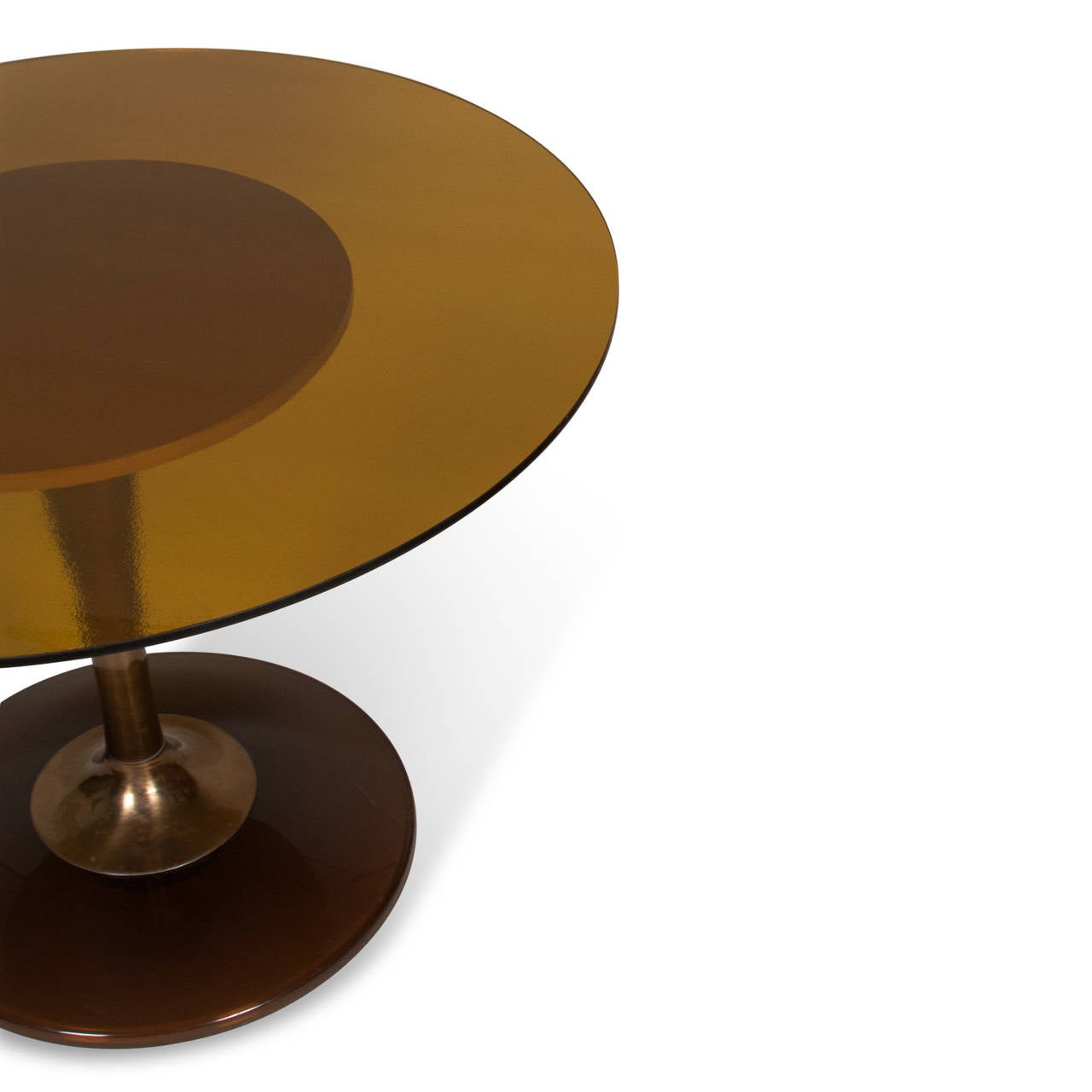 Brass 1970s Amber Glass-Top Tulip Dining Table and Chairs For Sale