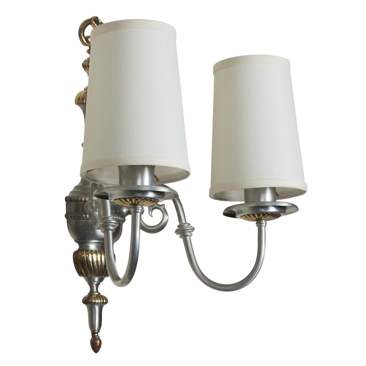 Brass Brushed Steel Two-Arm Sconces, Pair For Sale