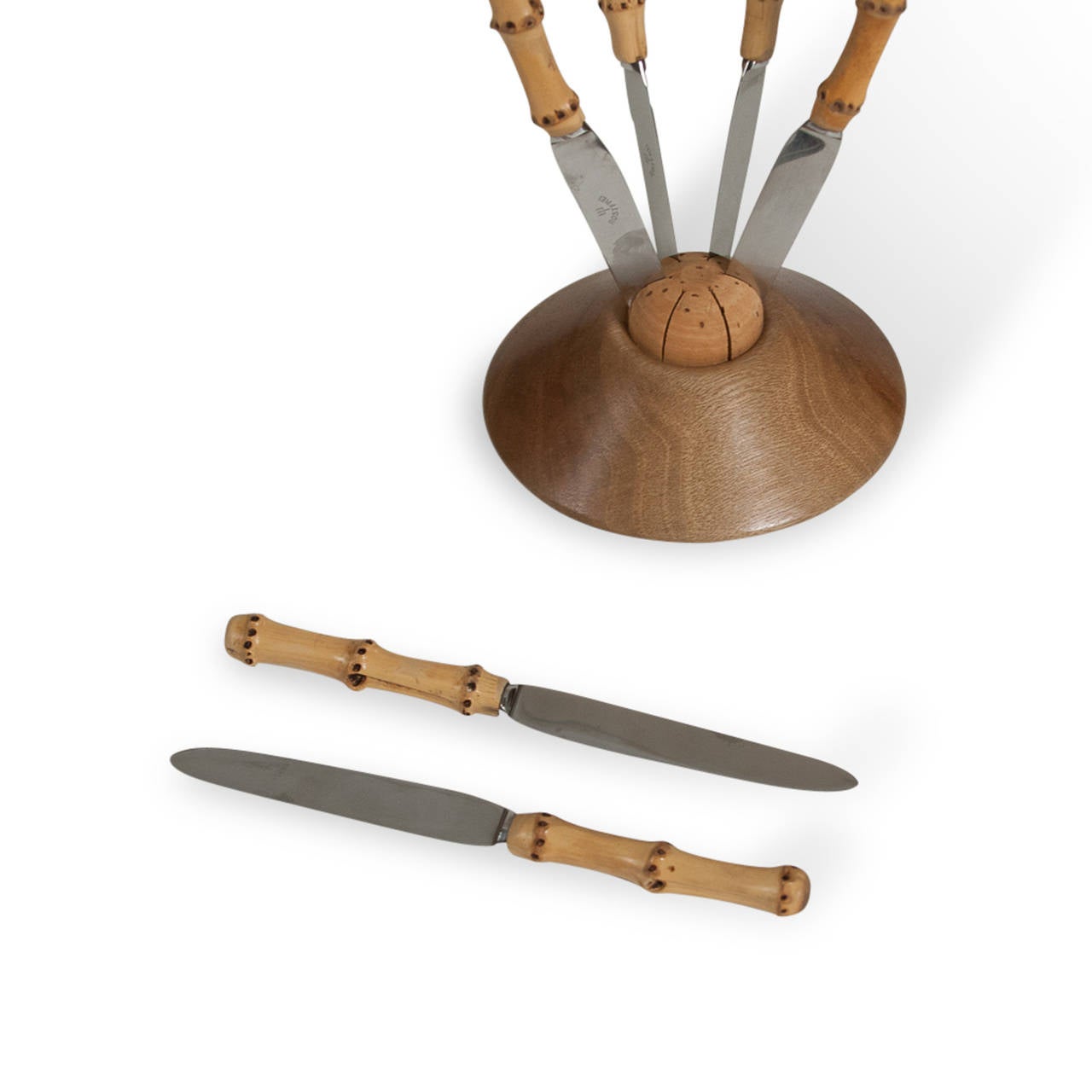 Mid-20th Century Bamboo Handle Knife Set, Austrian, 1950s For Sale