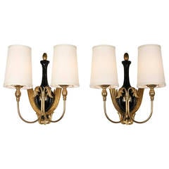 Pair of Carved Giltwood Wall Sconces, French, 1940s