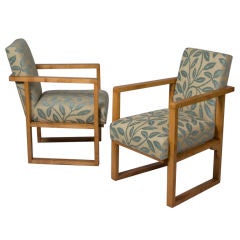 Pair of Modernist French Sycamore Open Armchairs