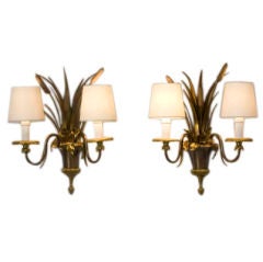 Pair of Two Arm Bronze Foliate Form Sconces by Charles et Cie