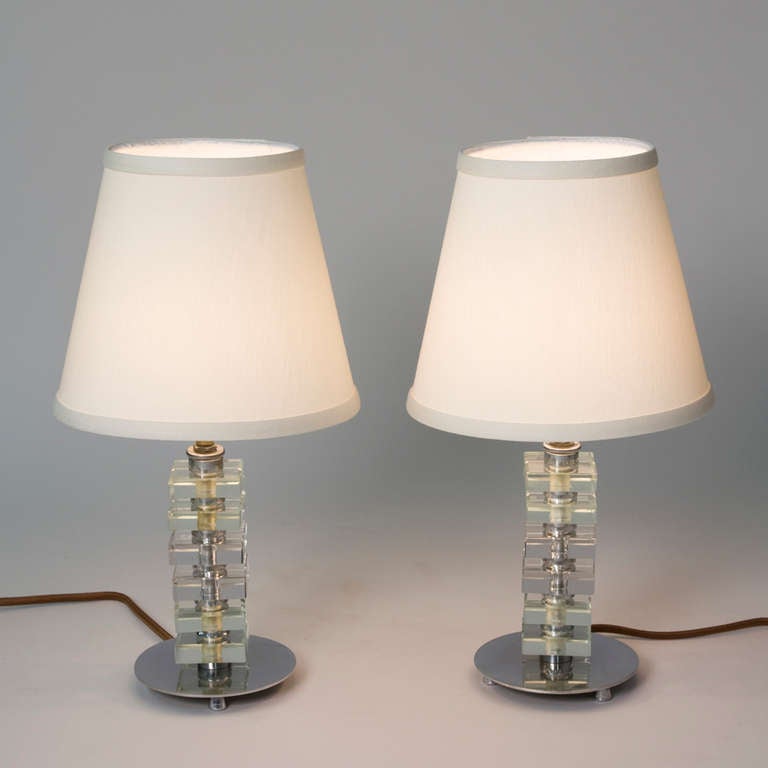 Pair of French 30s Stacked Glass Boudoir Lamps