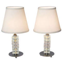 Vintage Pair of French 30s Stacked Glass Boudoir Lamps