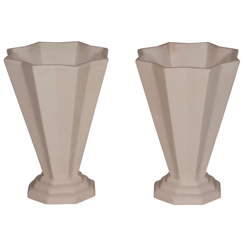 Pair of Art Deco Crackle Glaze Vases