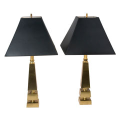 Pair of Brass Obelisk Form Table Lamps