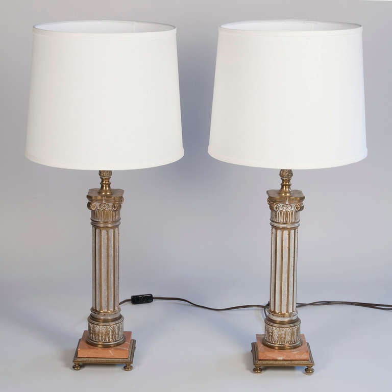 Fluted Column Table Lamps, Pair