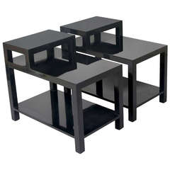 Pair of Black Lacquered End Tables