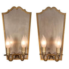 Pair of Brass Shield Sconces