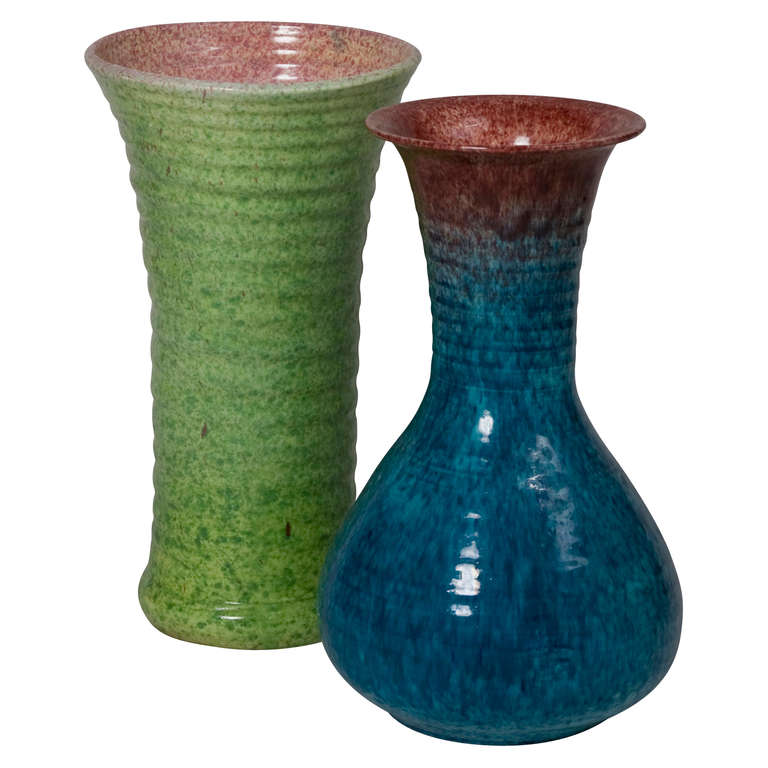 Blue and Green Ceramic Vases by Accolay For Sale at 1stdibs