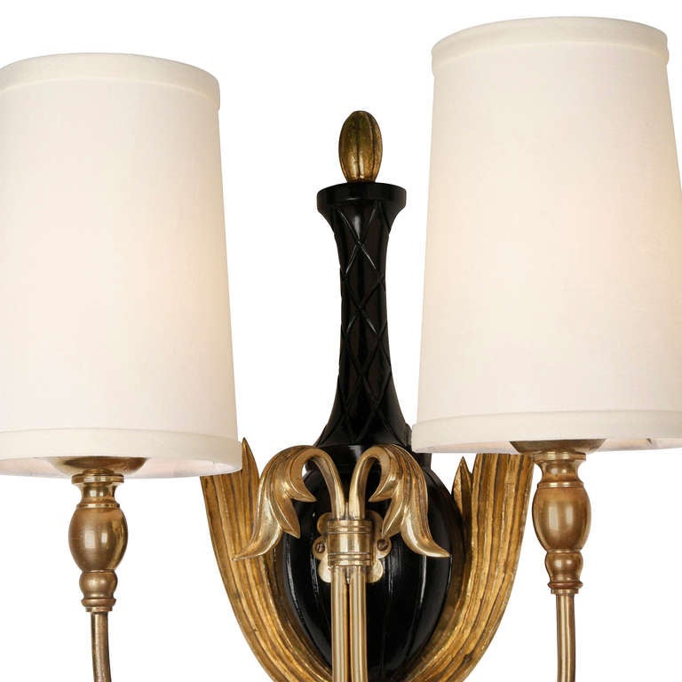 Mid-20th Century Pair of Carved Giltwood Wall Sconces