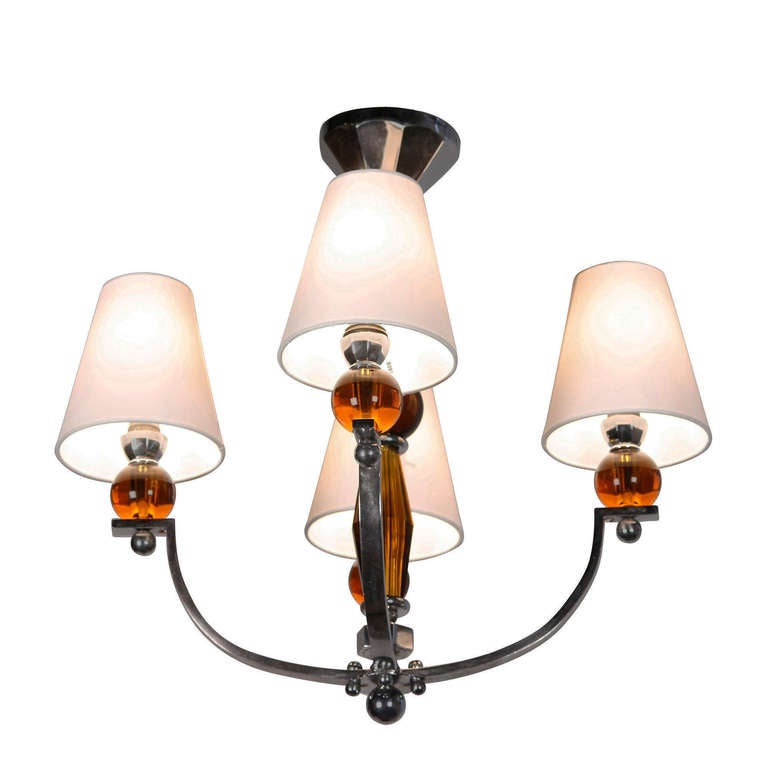 French Amber Glass Chandelier