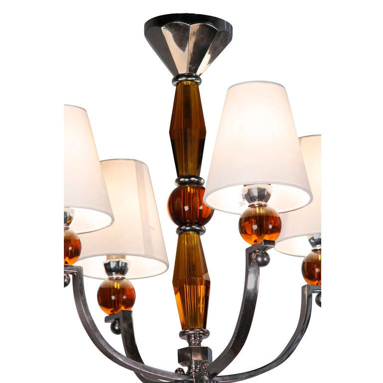 Mid-20th Century Amber Glass Chandelier