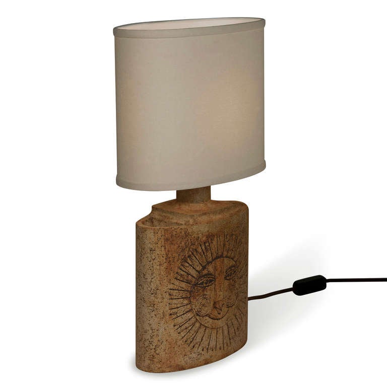 French Terracotta Sun Lamp by Roger Capron