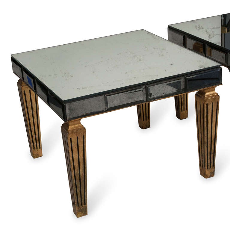 Mid-20th Century Pair of Antiqued Mirror Top End Tables