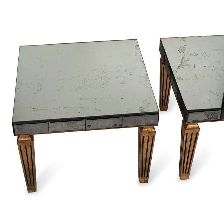 Pair of Antiqued Mirror Top End Tables 1