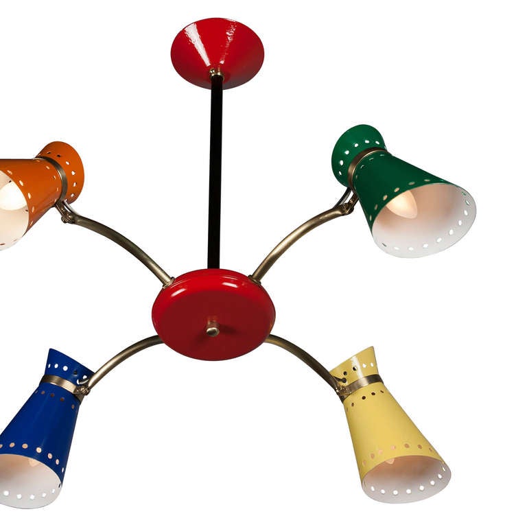 French Multicolor Lacquered Four-Light Chandelier