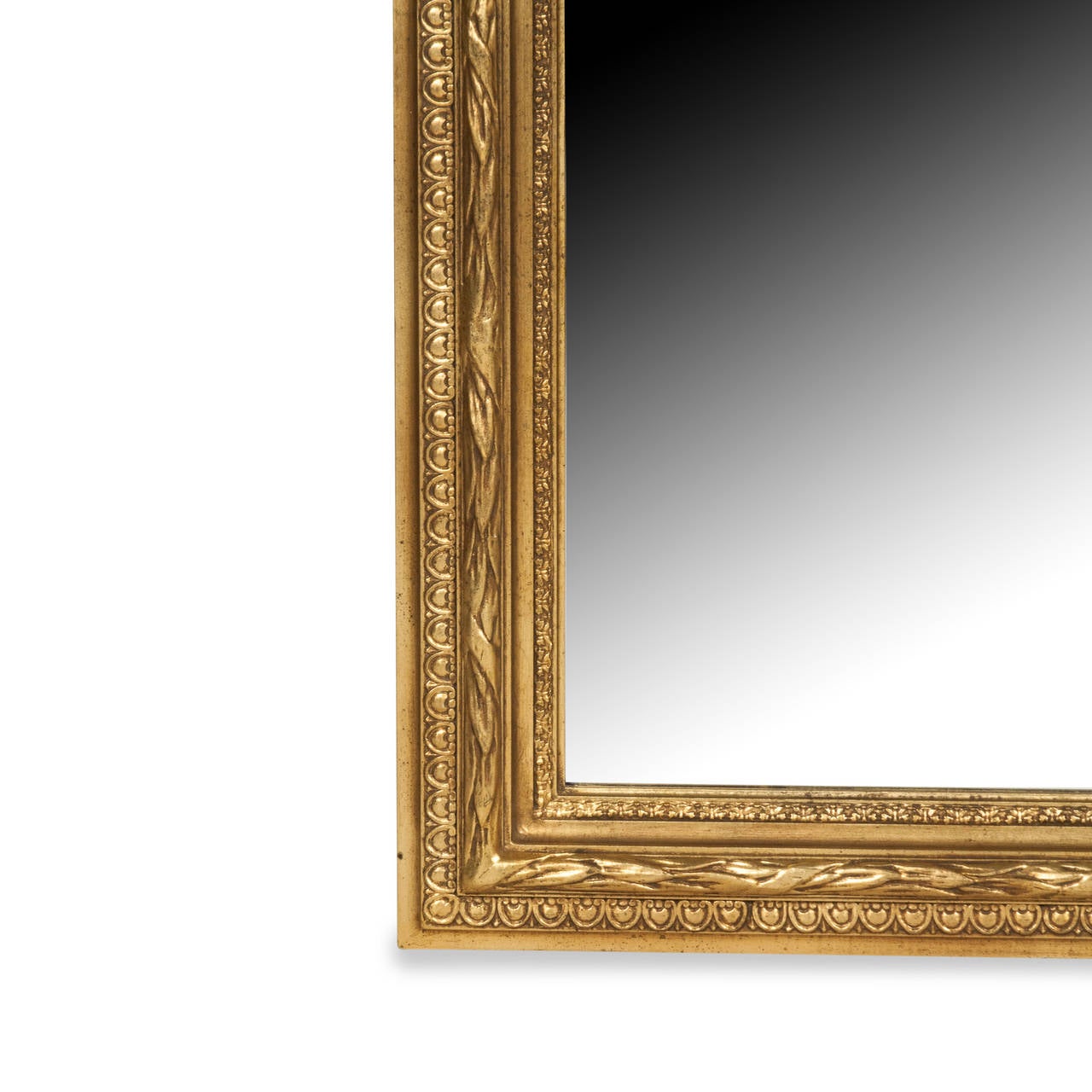 Carved gilt wood mirror, rectangular form, beveled mirror edge, American 1980s. Height 48 in, width 36 in, depth 1 1/2 in. (Item #2305)