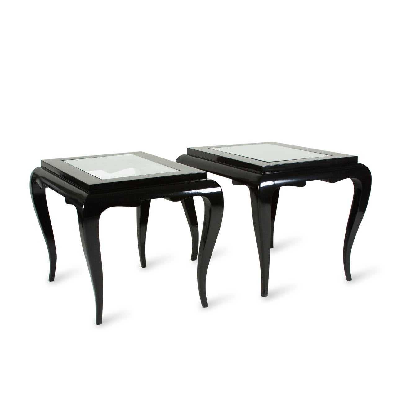 Black Lacquered End Tables in the Style of Rene Drouet In Excellent Condition In Brooklyn, NY