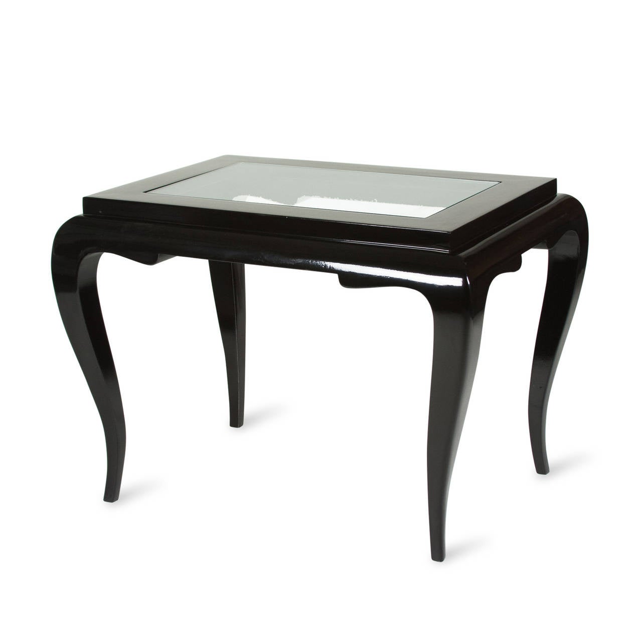 French Black Lacquered End Tables in the Style of Rene Drouet