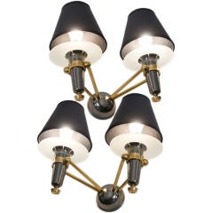 Pair of Black Metal Two Arm Sconces in the Style of Quinet