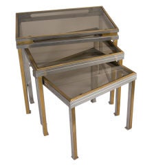 Suite of Three Chrome and Brass Nesting Tables by Guy Lefevre