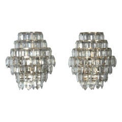 Pair of Faceted Crystal and Chrome Graduated Tier Wall Sconces Pair of Faceted Crystal and Chrome Graduated Tier Wall Sconces