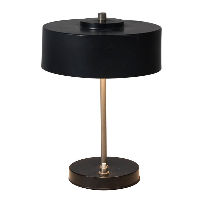 Black Lacquered Metal Circular Desk Lamp by Disderot at 1stdibs