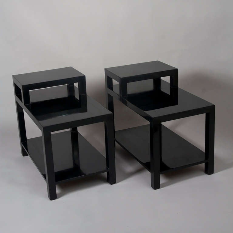 Black Lacquered End Tables, Pair at 1stdibs