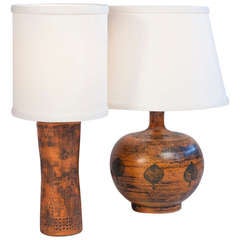Retro Mottled Red Ceramic Lamps by Jacques Blin, Set of 2