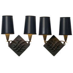 Crosshatch Two Arm Wall Sconces, Pair