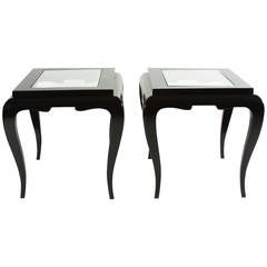 Black Lacquered End Tables in the Style of Rene Drouet