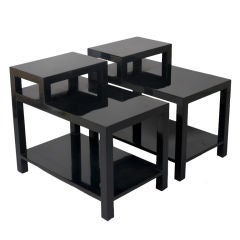 Pair of Black Lacquer Stepped End Tables by Robsjohn-Gibbings