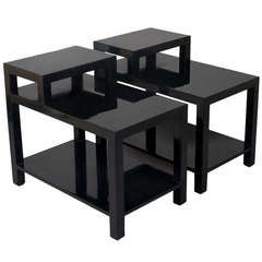 Black Lacquered End Tables, Pair