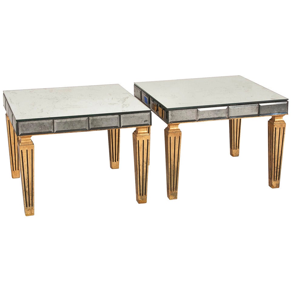 Pair of Antiqued Mirror Top End Tables