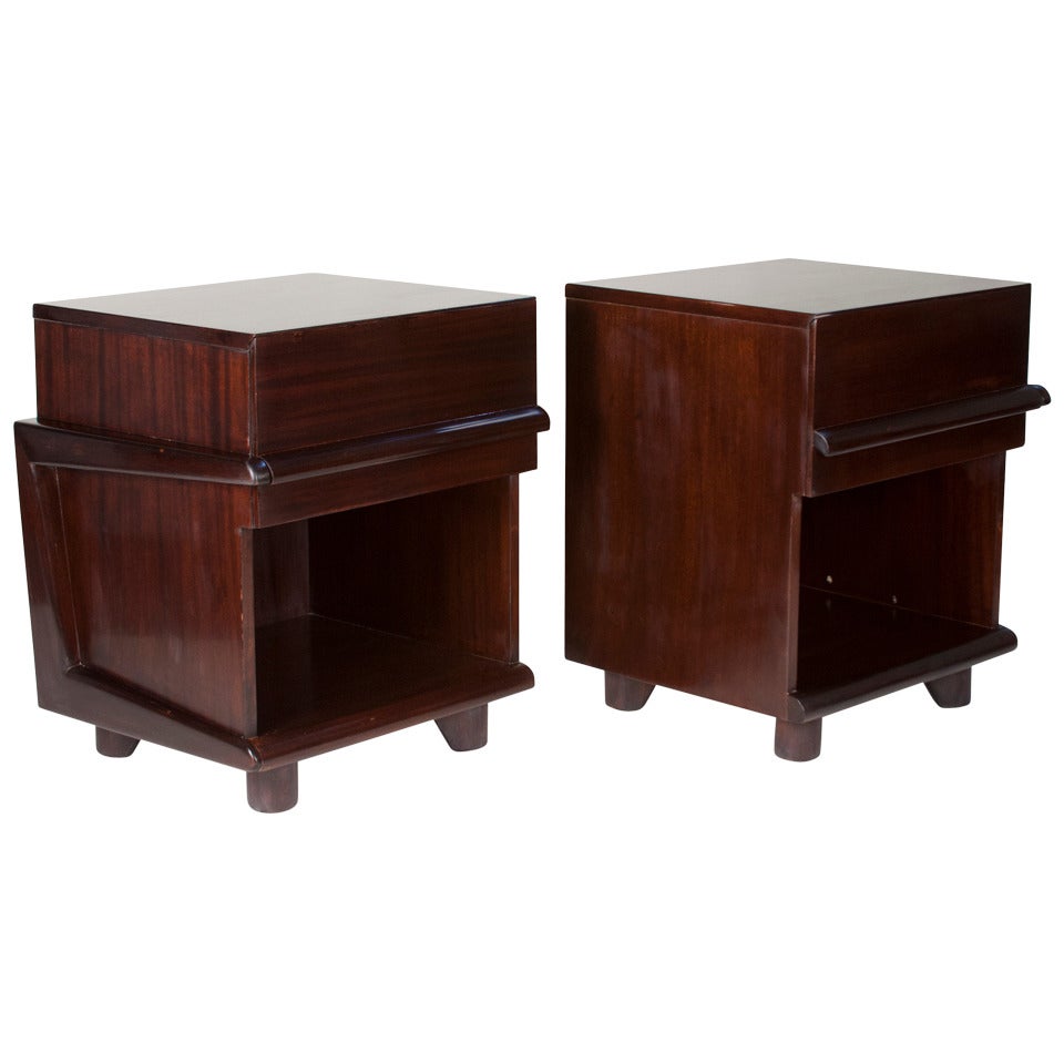 Pair of Single Drawer Walnut End Tables