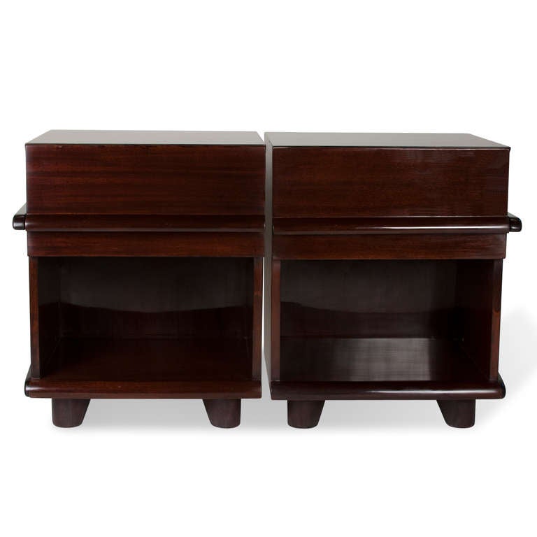 American Pair of Single Drawer Walnut End Tables