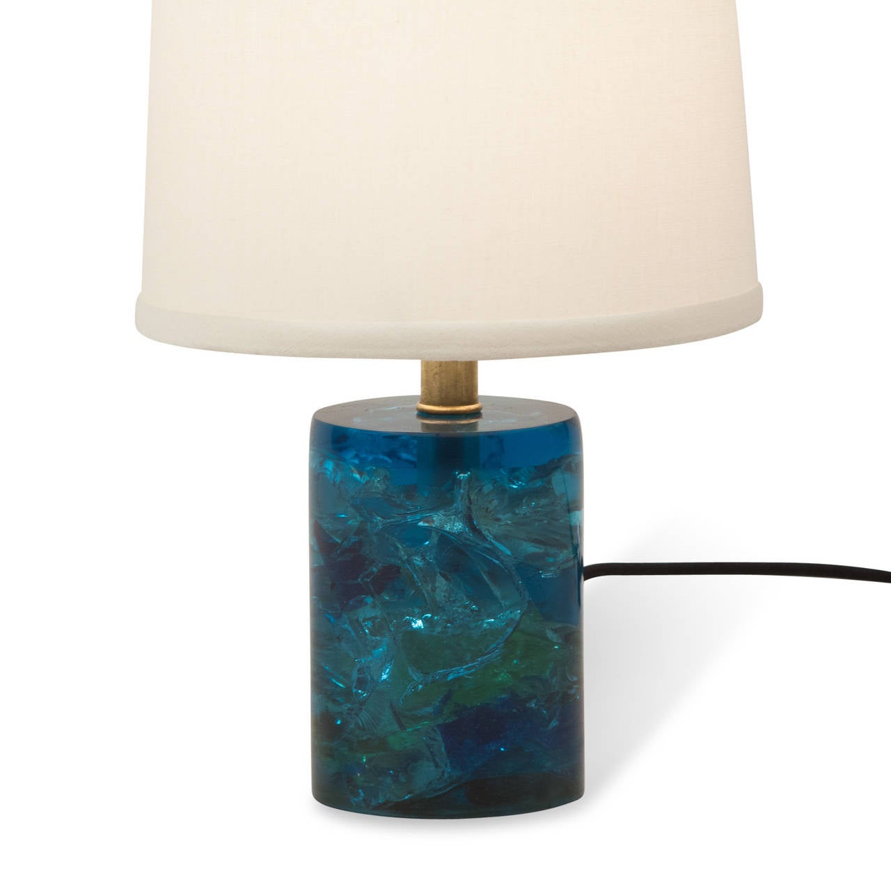 Linen Blue Crackle Resin Table Lamp, French 1970s