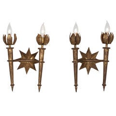 Pair of Poillerat Style Wall Sconces, French, 1940s