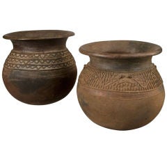 Set of Two Large Terracotta Cameroonian Water Containers
