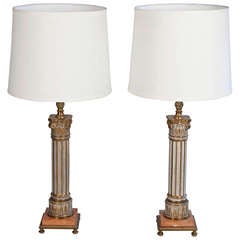 Fluted Column Table Lamps, Pair