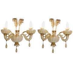Golden Glass Sconces by Veronese, Pair