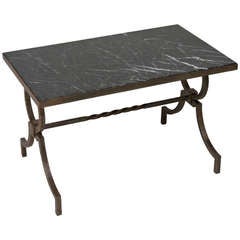 French Iron and Marble Table Vintage French Iron and Marble Table