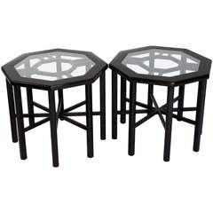 Pair of Black Lacquered Hex Tables Pair of Black Lacquered Hex Tables